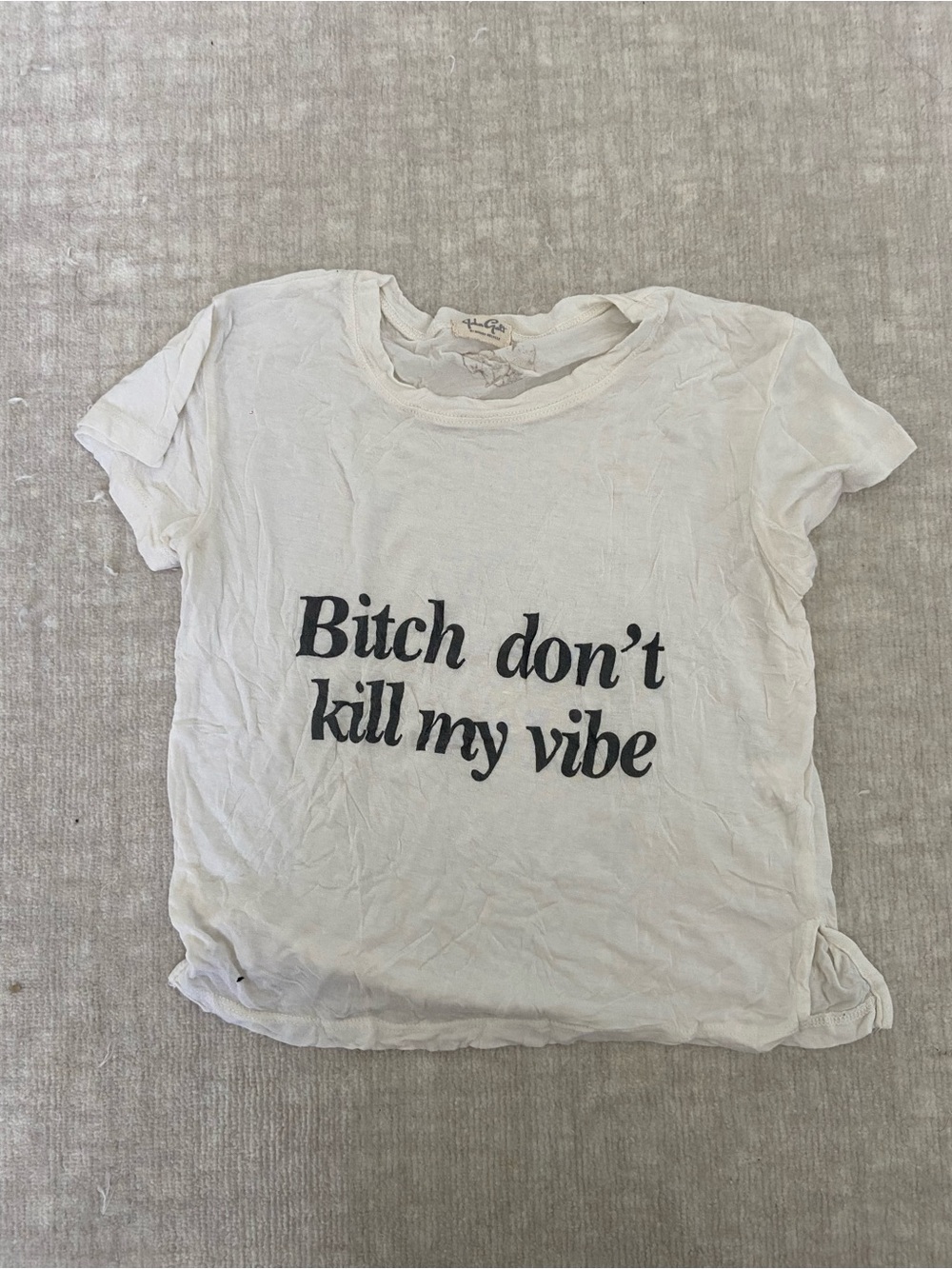 Brandy Melville Off-White Graphic Tee with Black Print